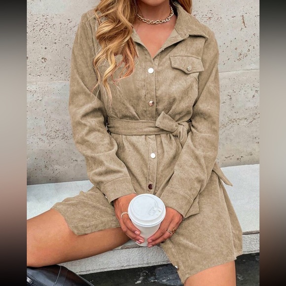 Corduroy belted button down skirt dress - Picture 5 of 7